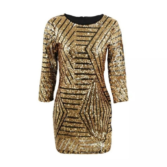 Dresses & Skirts - Black & Gold Sequin Party Dress